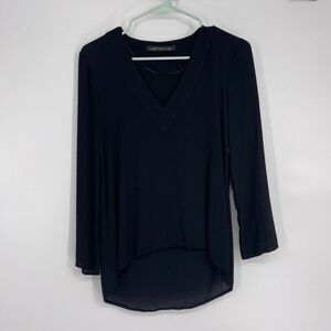 Zara Woman Womens Blouse Size XS Solid Black‎ V Neck Casual